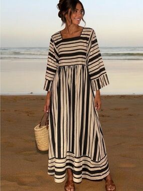 TER ET BANTINE Empire Waist A - Line Dress Ladies IT siz44 Blue and White Stripe